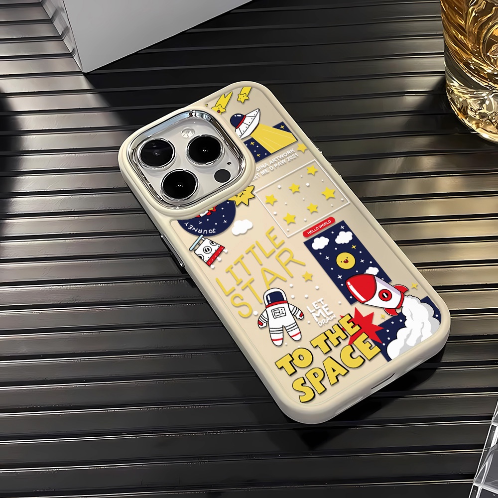 Ốp Điện Thoại Silicone Khung Kim Loại Chống Sốc In Hình Phi Hành Gia Cho iphone 14ProMax 11 13 12 7Plus 8 X XS Max
