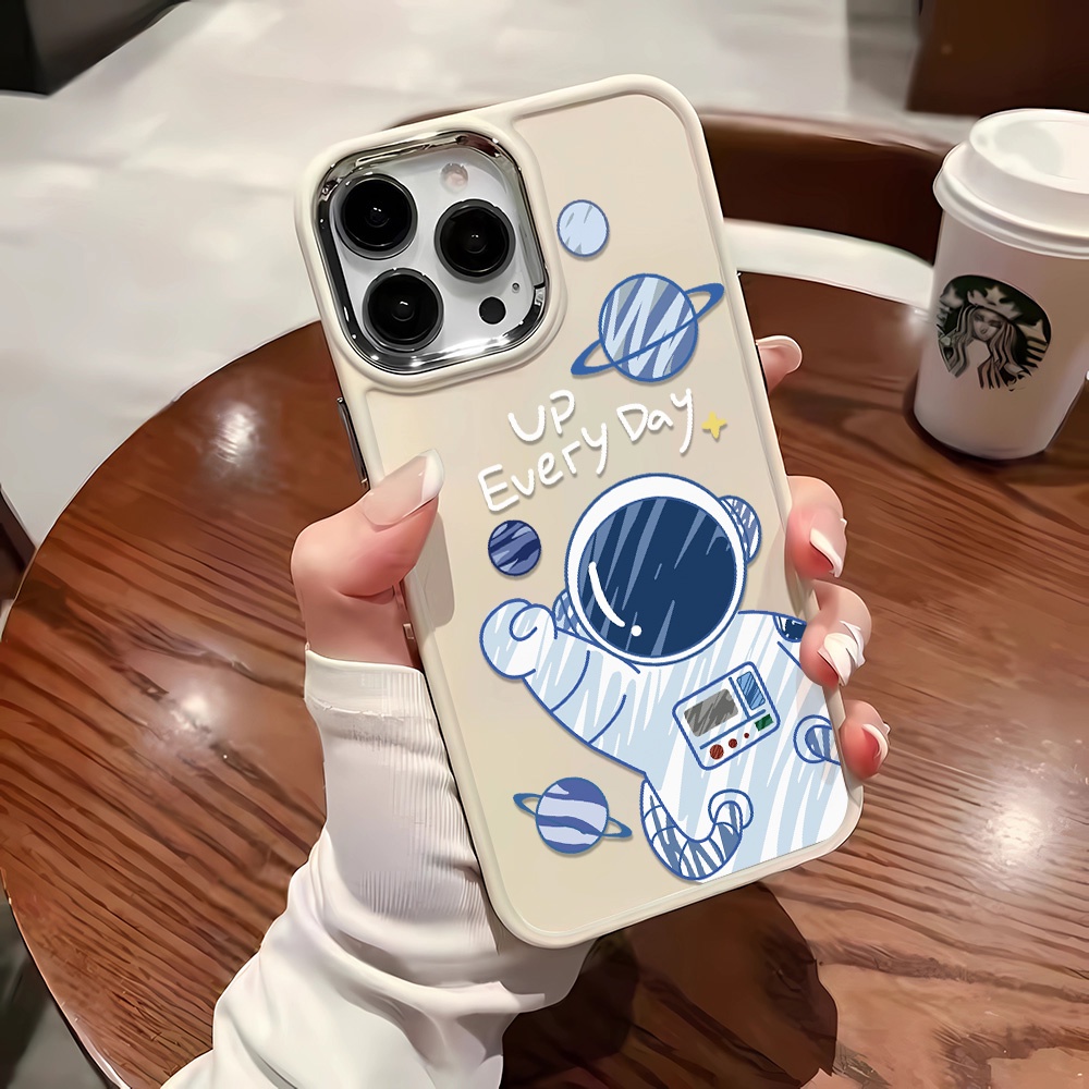 Ốp Điện Thoại Silicone Khung Kim Loại Chống Sốc In Hình Phi Hành Gia Cho iphone 14ProMax 11 13 12 7Plus 8 X XS Max
