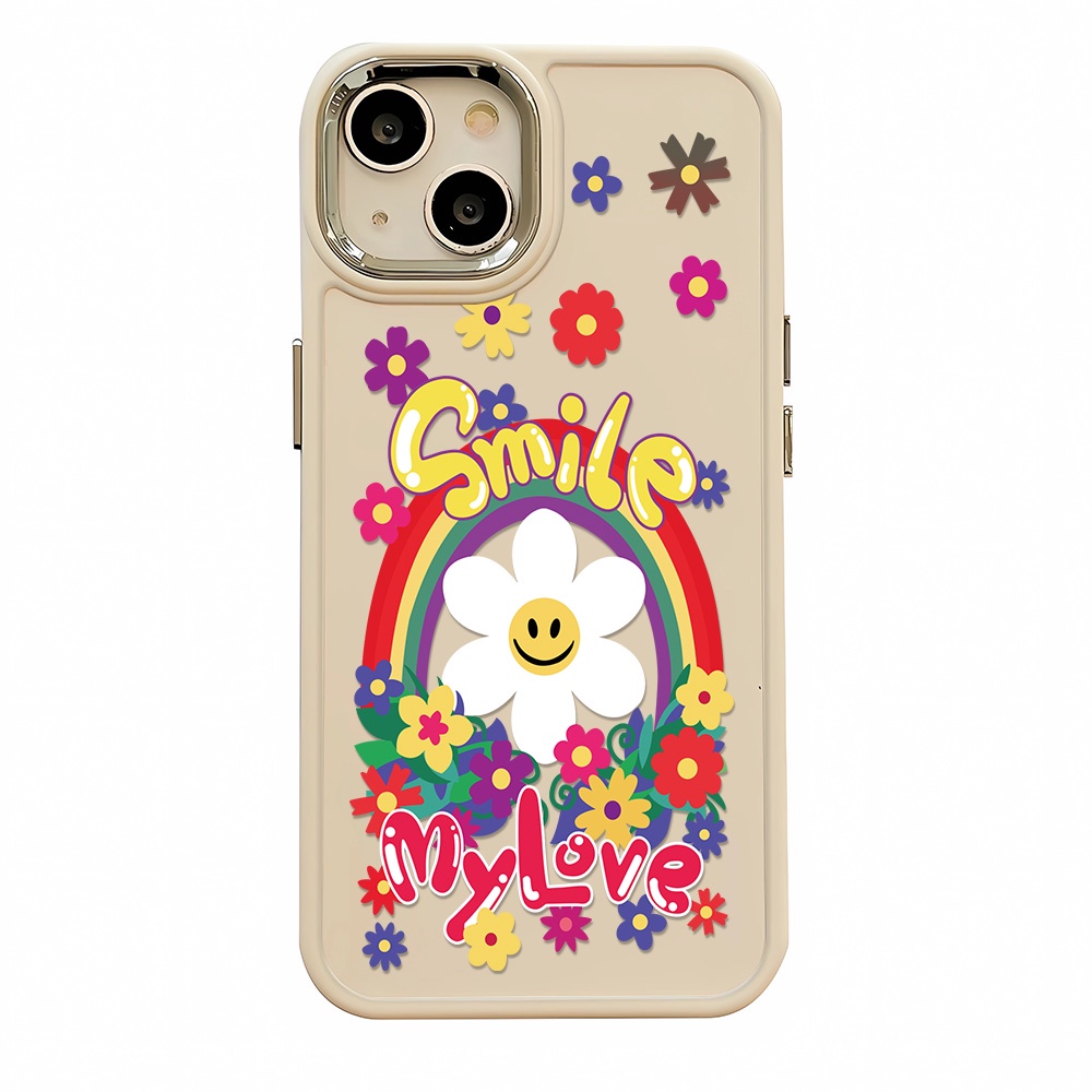 Ốp Điện Thoại Silicone Khung Kim Loại Họa Tiết Hoa Hướng Dương Mặt Cười Cho iphone 14ProMax 11 13 12 7Plus 8 X XS Max