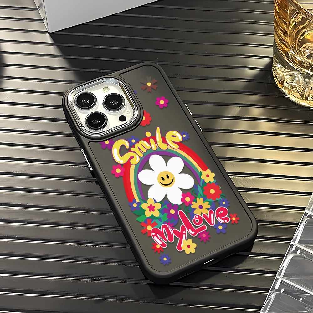 Ốp Điện Thoại Silicone Khung Kim Loại Họa Tiết Hoa Hướng Dương Mặt Cười Cho iphone 14ProMax 11 13 12 7Plus 8 X XS Max