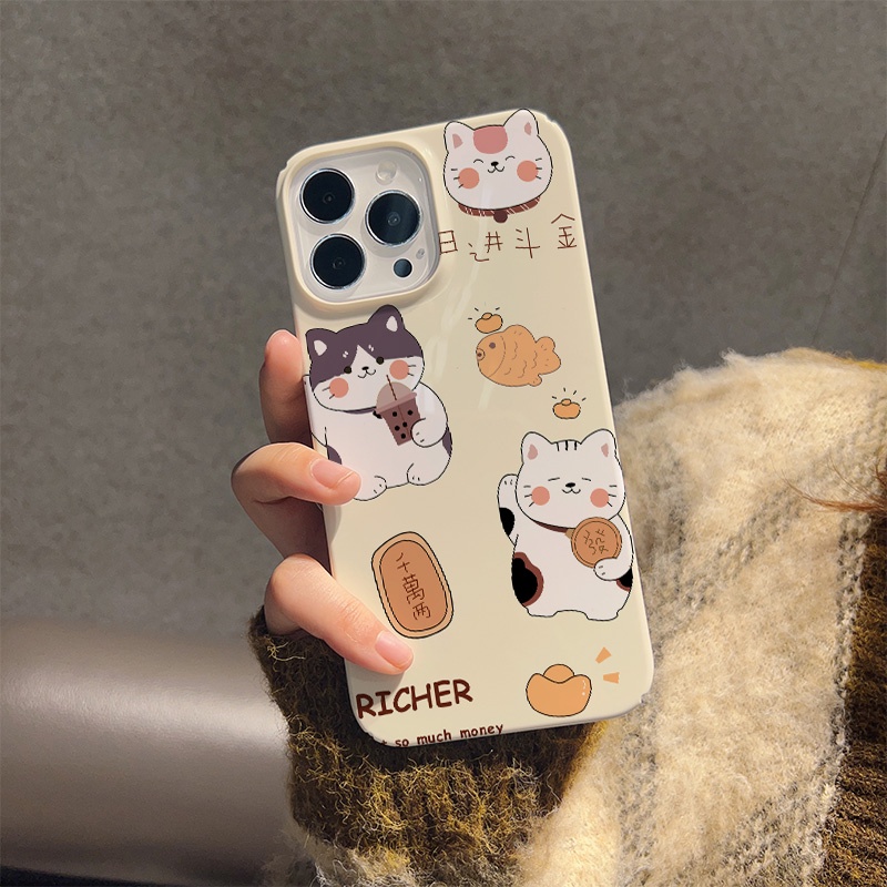 Ốp Điện Thoại Cứng Chống Sốc Hình Mèo May Mắn Cho iphone 14 pro Max 11 13 12 7Plus 8 X XS Max
