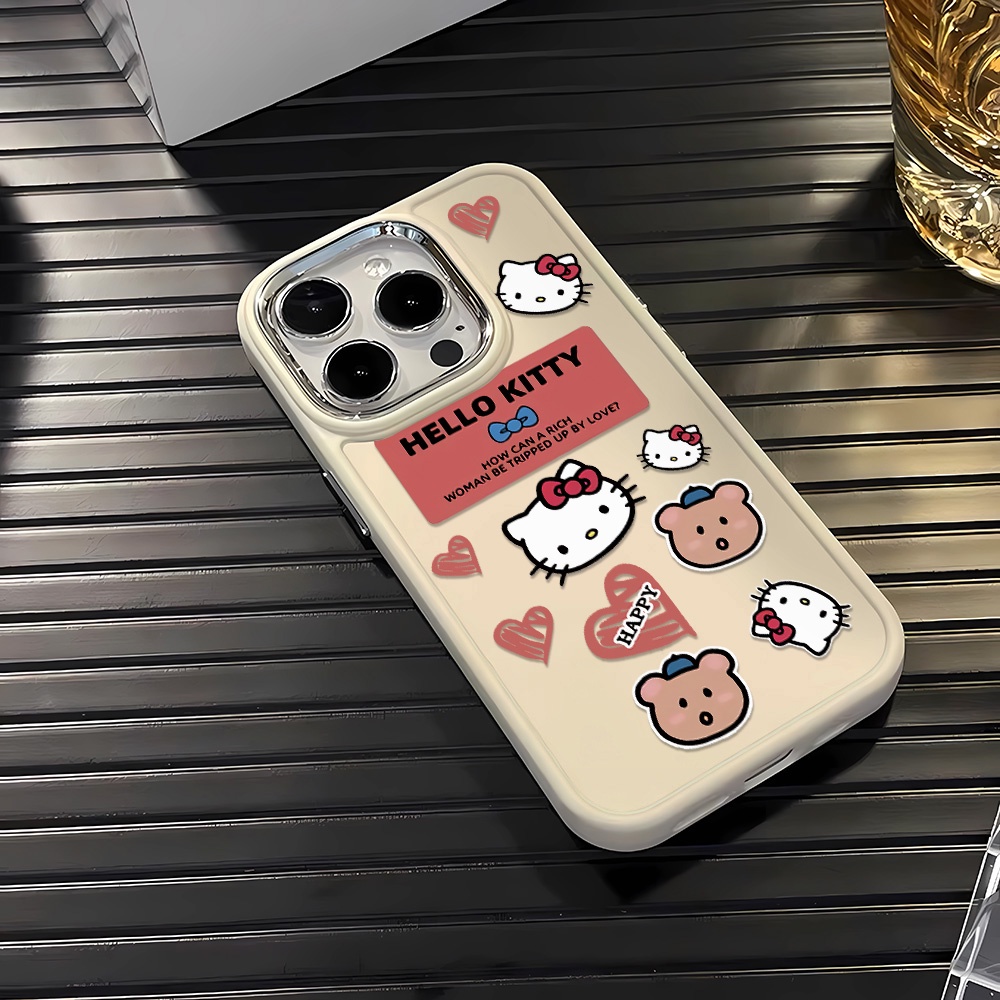 Ốp Điện Thoại Silicone Khung Kim Loại In Hình Mèo kitty Cho iphone 14ProMax 11 13 12 7Plus 8 X XS Max