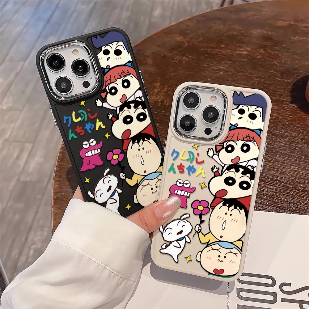 Ốp Điện Thoại Silicone Khung Kim Loại In Hình Cậu Bé Bút Chì Shin chan Cho iphone 14ProMax 11 13 12 7Plus 8 X XS Max