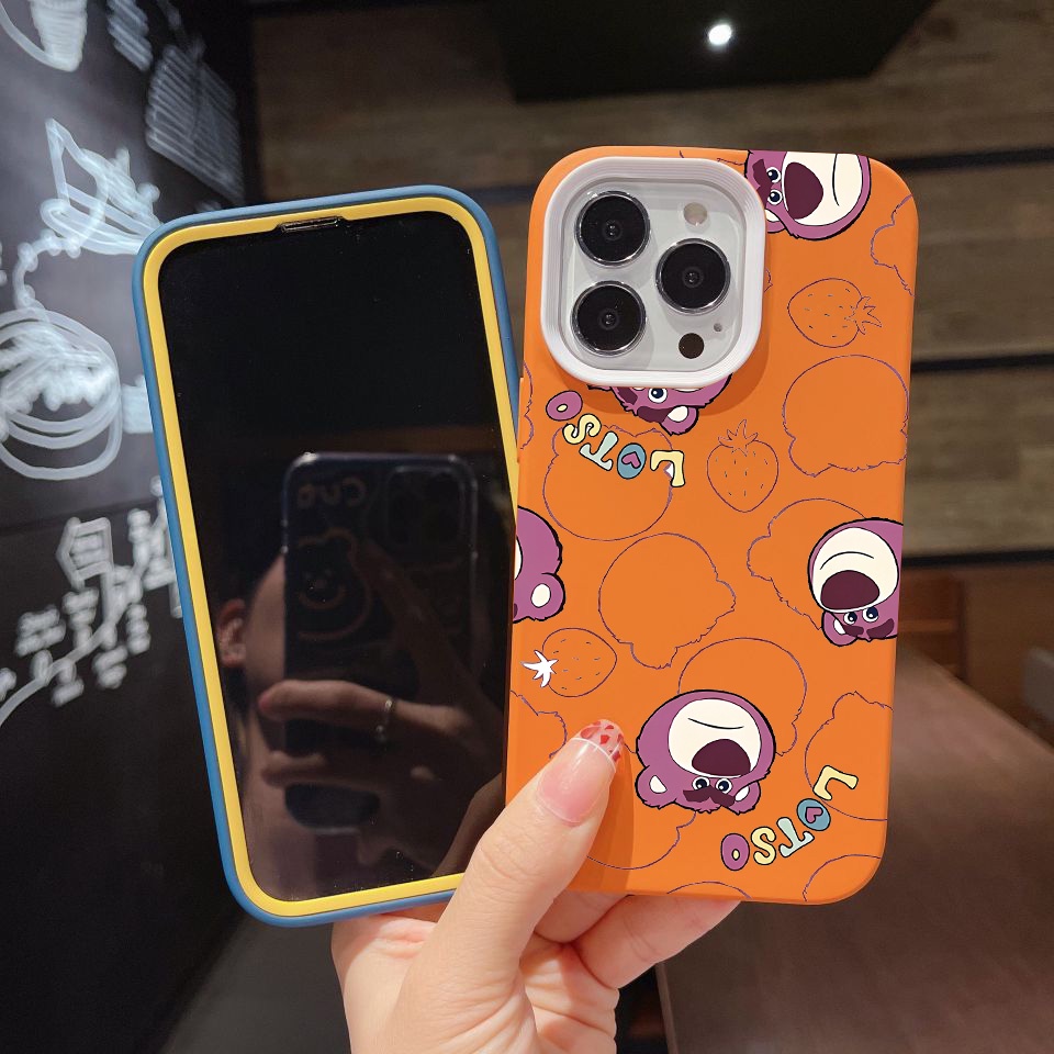 Ốp Điện Thoại silicon Dẻo Hình Gấu Dâu Tây 3 Trong 1 Cho iPhone 14Promax 13 12 11 7Plus X XR 7 8 Hộp Đựng Đồ Dùng Cao Cấp Tiện Dụng