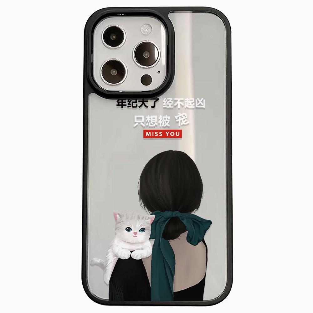 Ốp Điện Thoại Nhựa Acrylic Cứng Trong Suốt Hình Cô Gái Và Mèo Cho iphone 14 pro Max 11 13 12 7Plus 8 X XS Max