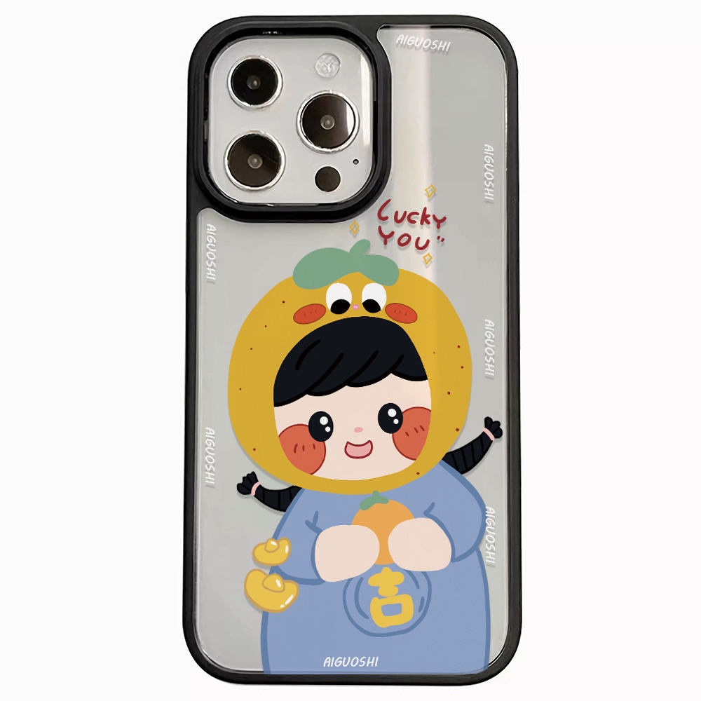 Ốp Điện Thoại Nhựa Acrylic Cứng Trong Suốt Hình Cô Gái Màu Cam Cho iphone 14 pro Max 11 13 12 7Plus 8 X XS Max