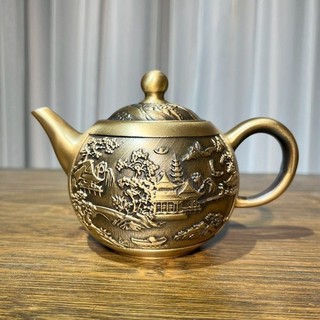 Ấm trà đồng 0218 đồng nguyên chất chải nồi đồng 300ml ấm siêu tốc núi đồng ấm trà nhà sáng tạo copperware đồ trang trí kim loại đồng ấm trà thủ công