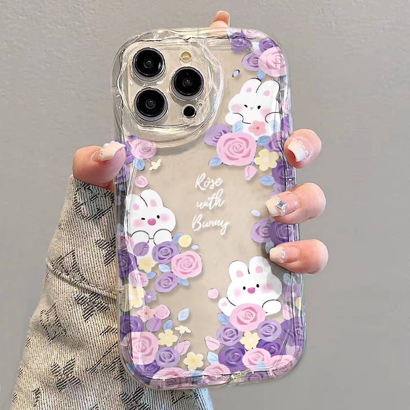 Ốp Điện Thoại Dẻo Trong Suốt Họa Tiết Hoa &amp; Thỏ Dễ Thương Cho iphone 14 pro Max 11 13 12 7Plus 8 X XS Max
