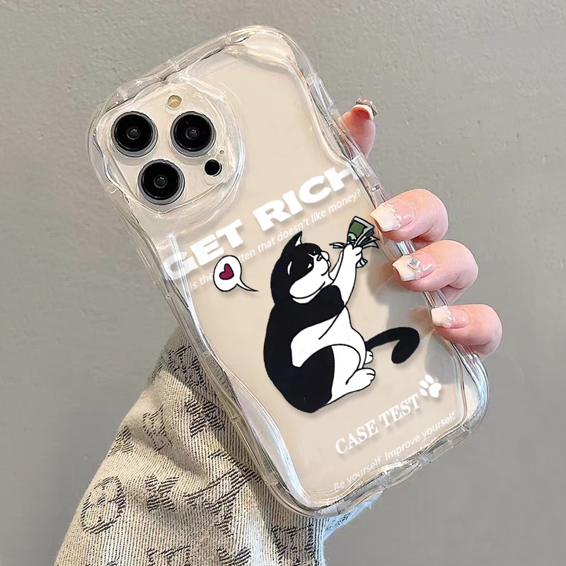 Ốp Điện Thoại Dẻo Trong Suốt In Chữ Get Rich Cat Thời Trang Cho iphone 14 pro Max 11 13 12 7Plus 8 X XS Max