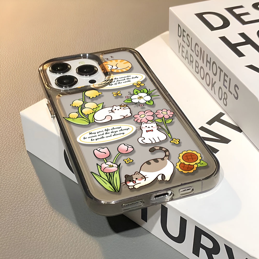 Ốp Điện Thoại Trong Suốt In Hình Mèo Và Hoa Thời Trang Cho iphone 14 pro max 11 13 12 7 8 Plus X XR XSMax