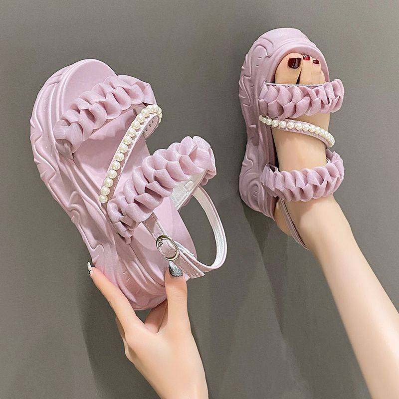 Dép Sandal Đế Dày Đính Đá Thời Trang Dành Cho Nữ