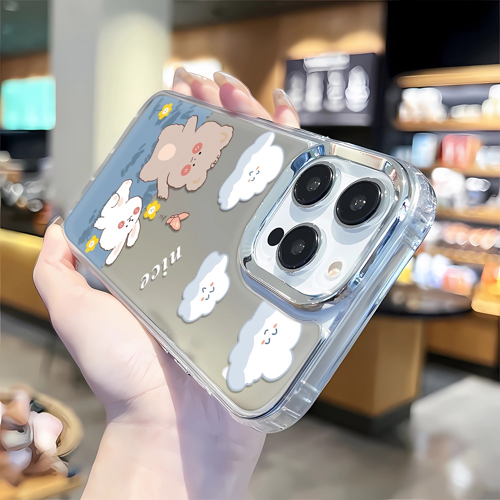 Ốp Điện Thoại Tráng Gương Họa Tiết Gấu / Thỏ Cho iphone 14 pro max 11 12 13 8 7 Plus X XR XSMax