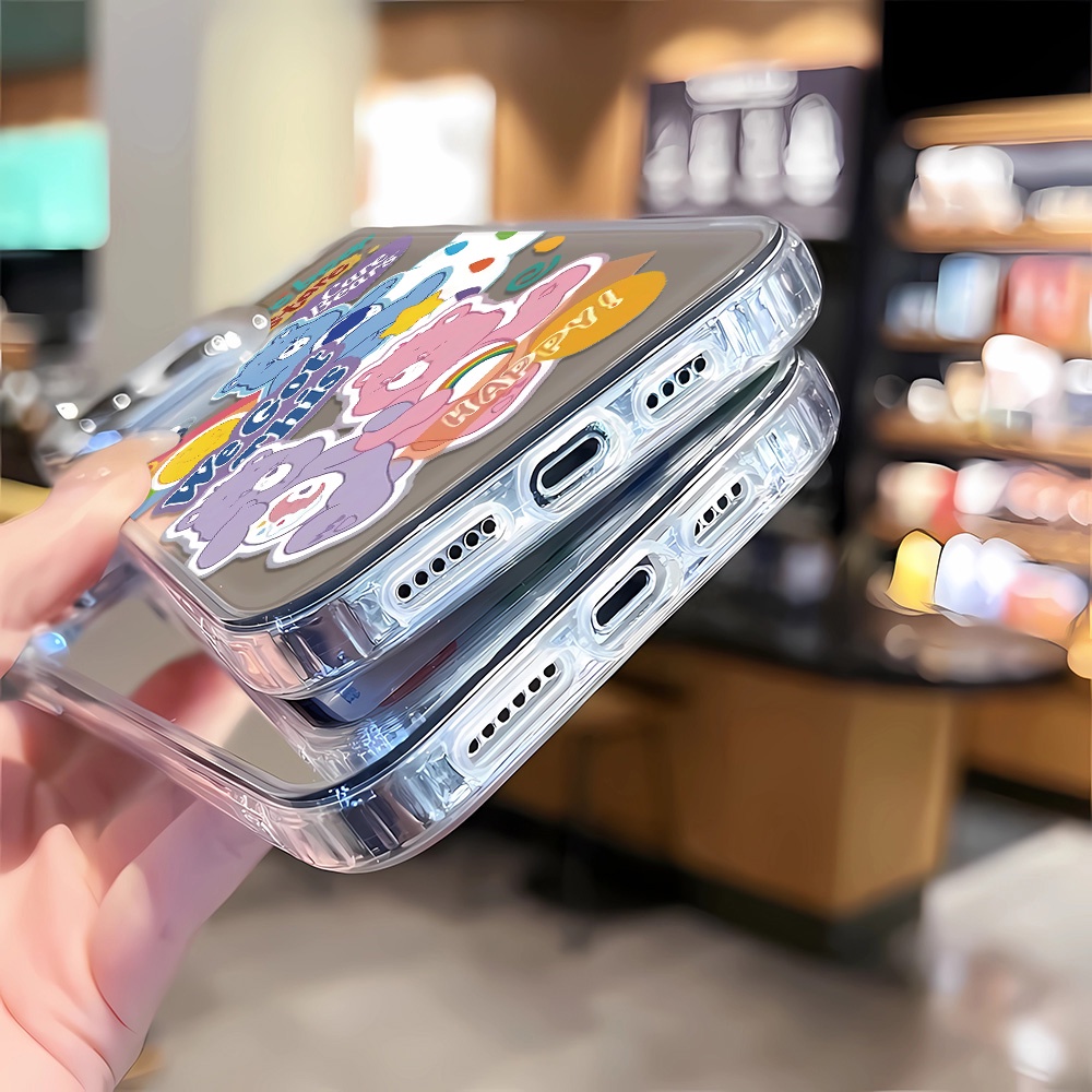 Ốp Điện Thoại Tpu Viền Kim Loại Tráng Gương In Hình Gấu Cầu Vồng Cho iphone 14 pro max 11 12 13 8 7 Plus X XR XSMax