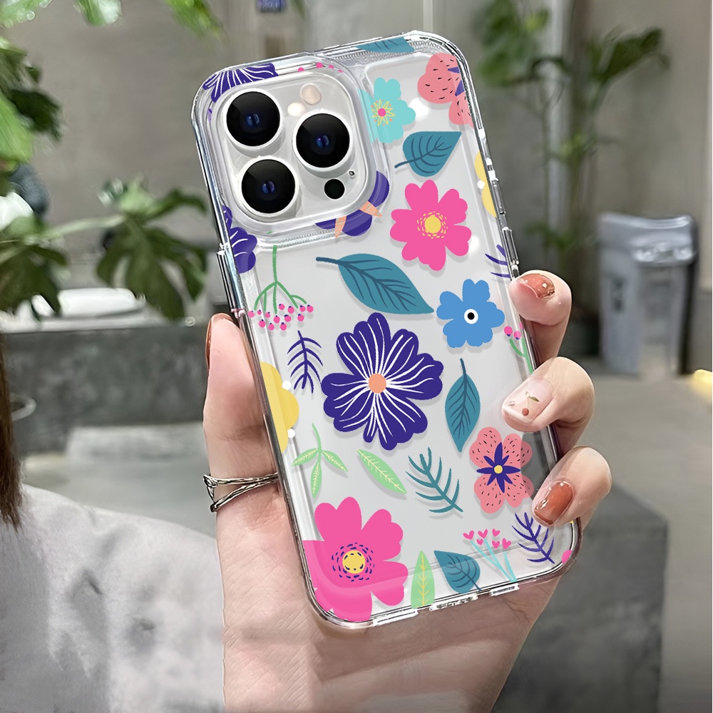 Ốp Điện Thoại Trong Suốt In Hình Hoa Lá Thời Trang Cho iphone 14 pro max 11 13 12 7 8 Plus X XR XSMax