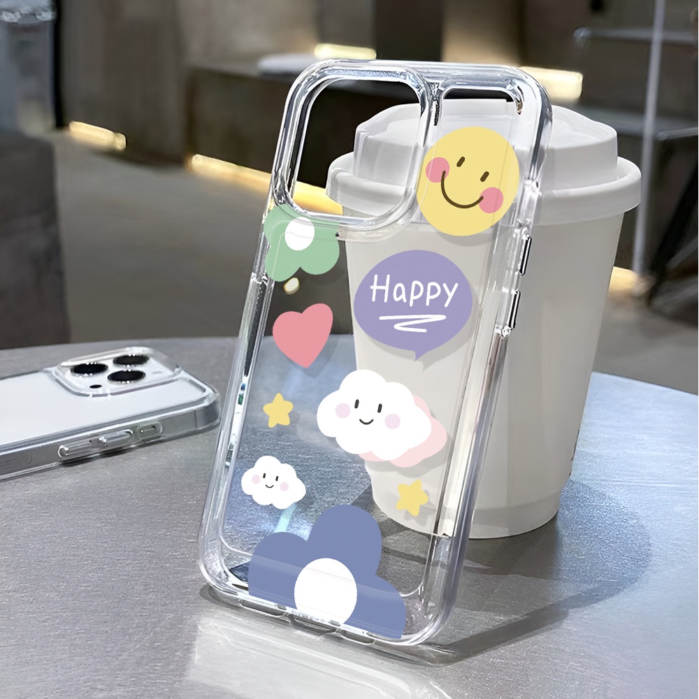 Ốp Điện Thoại Trong Suốt In Hình Đám Mây Mặt Cười Cho iphone 14 pro max 11 13 12 7 8 Plus X XR XSMax