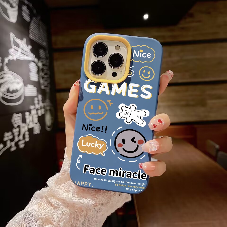 Ốp Điện Thoại silicon Dẻo in Hình Mặt Cười Và Chữ 3 Trong 1 Cho iPhone 14Promax 13 12 11 7Plus X XR