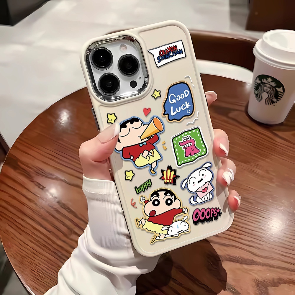 Ốp Điện Thoại Silicone Khung Kim Loại In Hình Cậu Bé Bút Chì Shin chan Cho iphone 14ProMax 11 13 12 7Plus 8 X XS Max