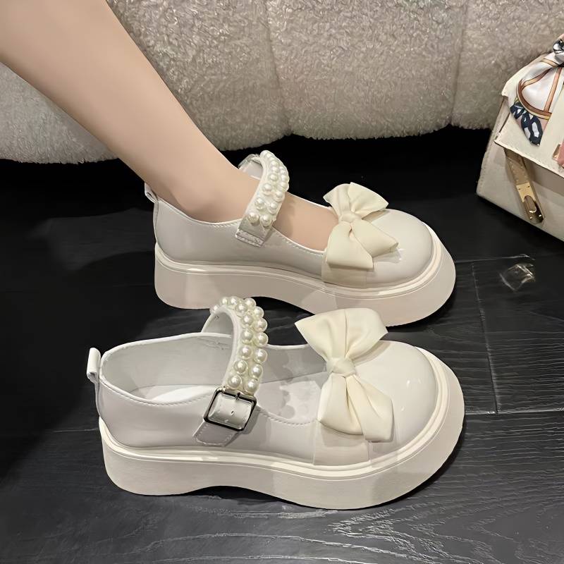 Giày Da Đế Dày Đính Nơ Phong Cách Lolita Mùa Hè Cho Nữ