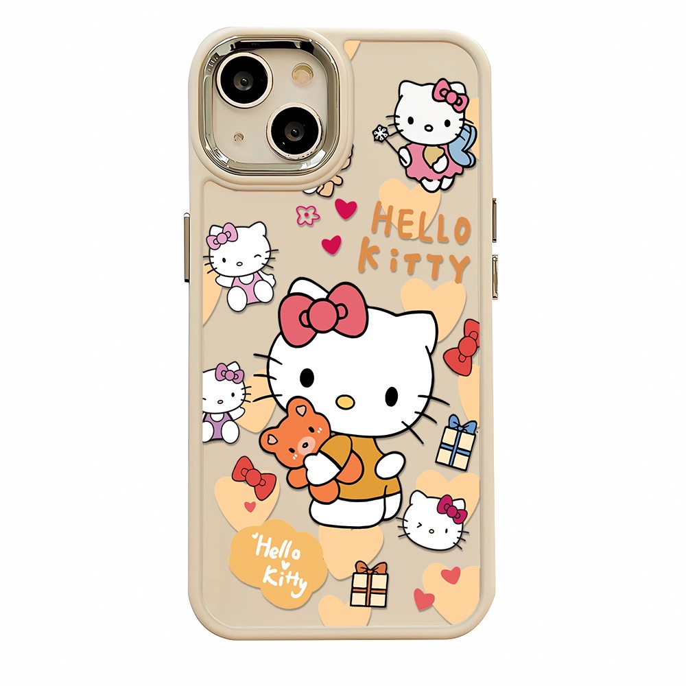Ốp Điện Thoại Silicone Khung Kim Loại In Hoạt Hình hello Kitty Gấu Cho iphone 14ProMax 11 13 12 7Plus 8 X XS Max