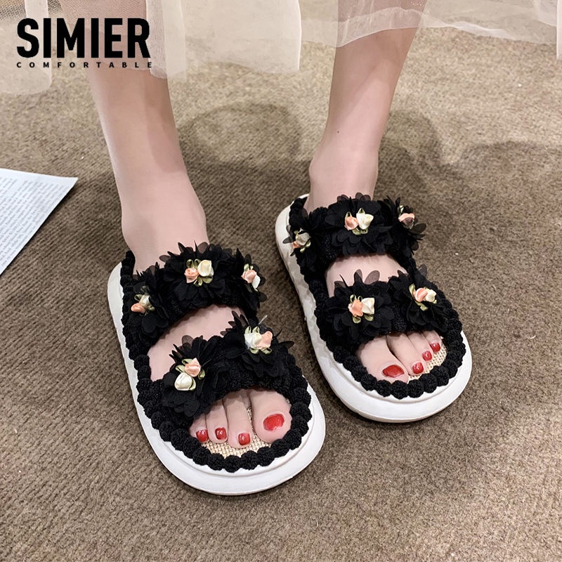 [Hàng Có Sẵn Giao Hàng Nhanh] Dép Sandal Đế Dày Đính Hoa Thời Trang Mùa Hè 2023 Phong Cách Mới Cho Nữ