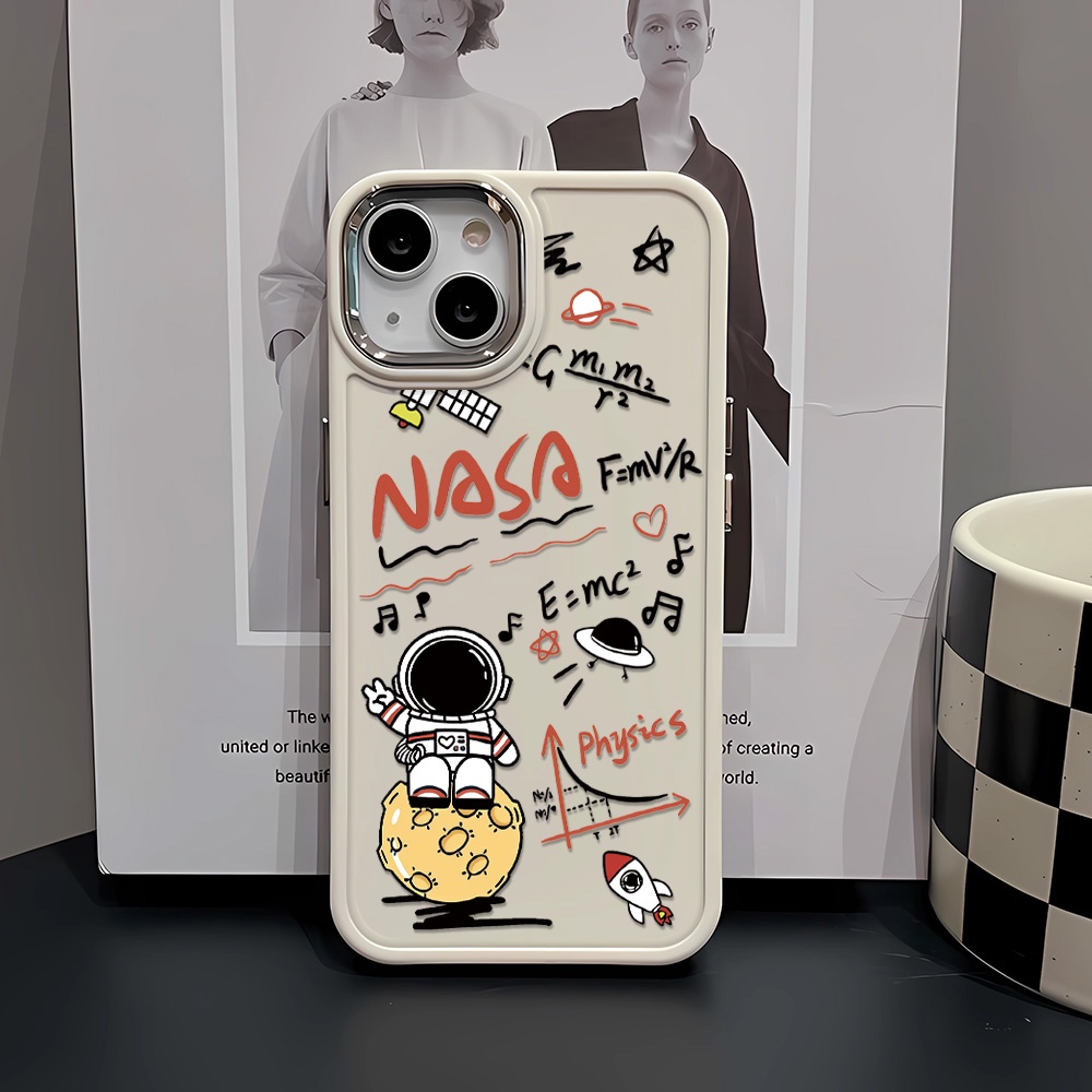 Ốp Điện Thoại Silicone Khung Kim Loại In Hình Phi Hành Gia Hoạt Hình Cho iphone 14ProMax 11 13 12 7Plus 8 X XS Max