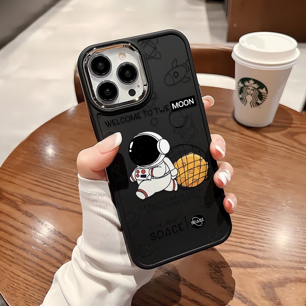 Ốp Điện Thoại Silicone Khung Kim Loại In Hình Phi Hành Gia Hoạt Hình Cho iphone 14ProMax 11 13 12 7Plus 8 X XS Max