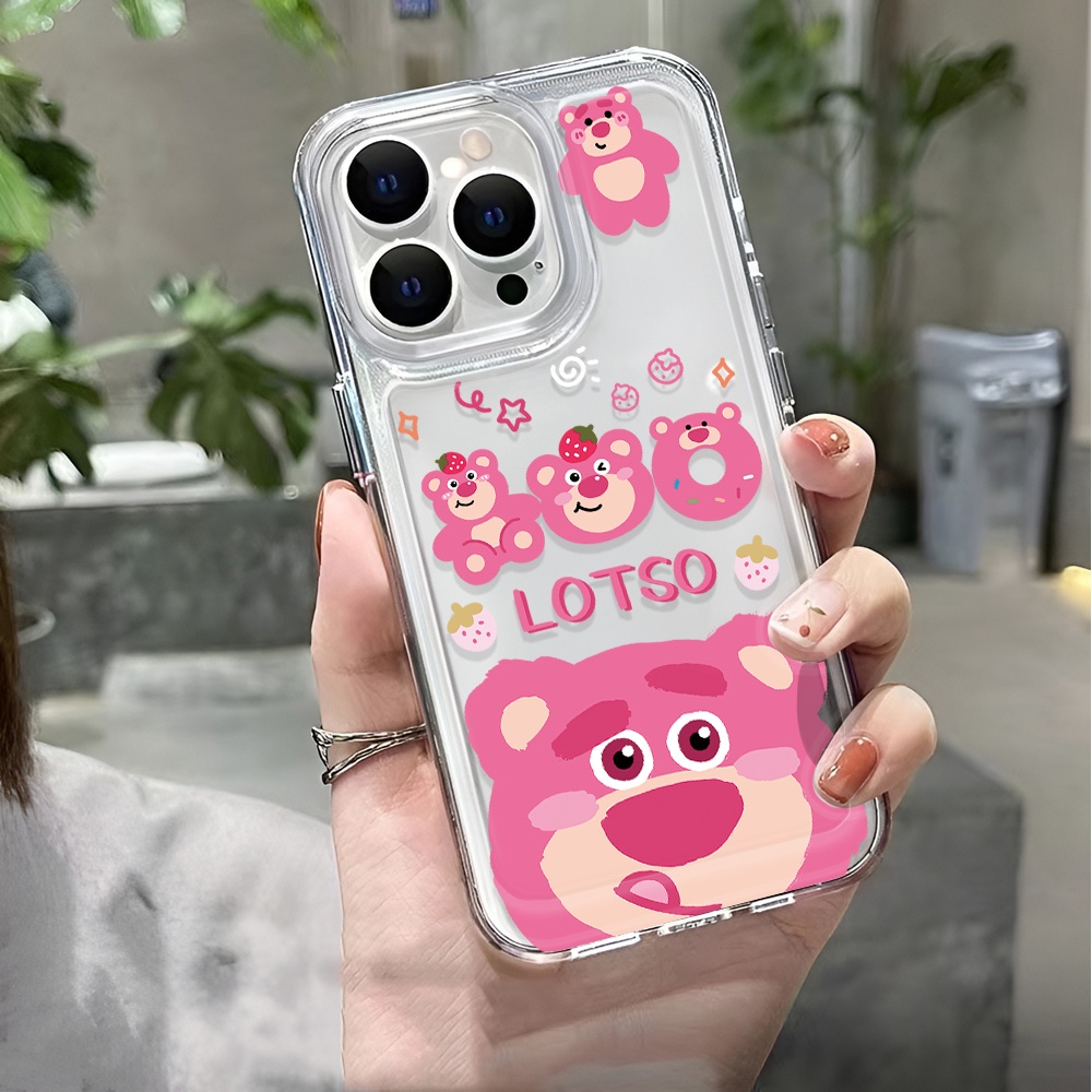 Ốp Điện Thoại Trong Suốt Chống Sốc Hình Lotso Màu Hồng Cho iphone 14 pro max 11 13 12 7 8 Plus X XR XSMax