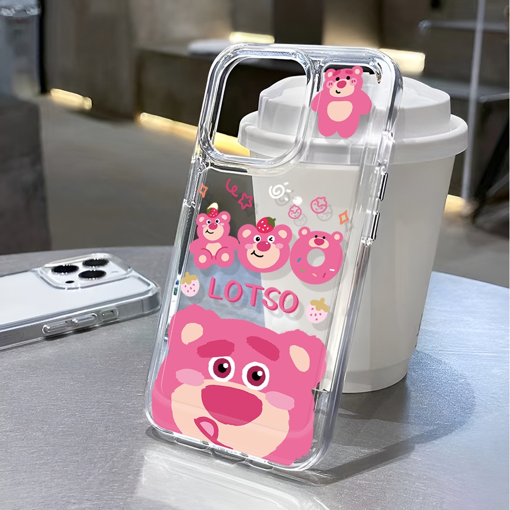Ốp Điện Thoại Trong Suốt Chống Sốc Hình Lotso Màu Hồng Cho iphone 14 pro max 11 13 12 7 8 Plus X XR XSMax