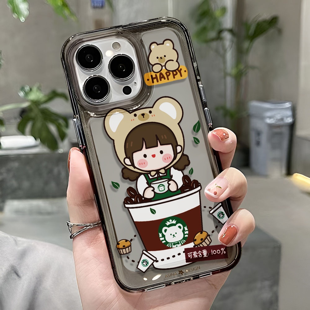 Ốp Điện Thoại Trong Suốt Chống Sốc In Hình Cô Gái Uống Cà Phê Cho iphone 14 pro max 11 13 12 7 8 Plus X XR XSMax