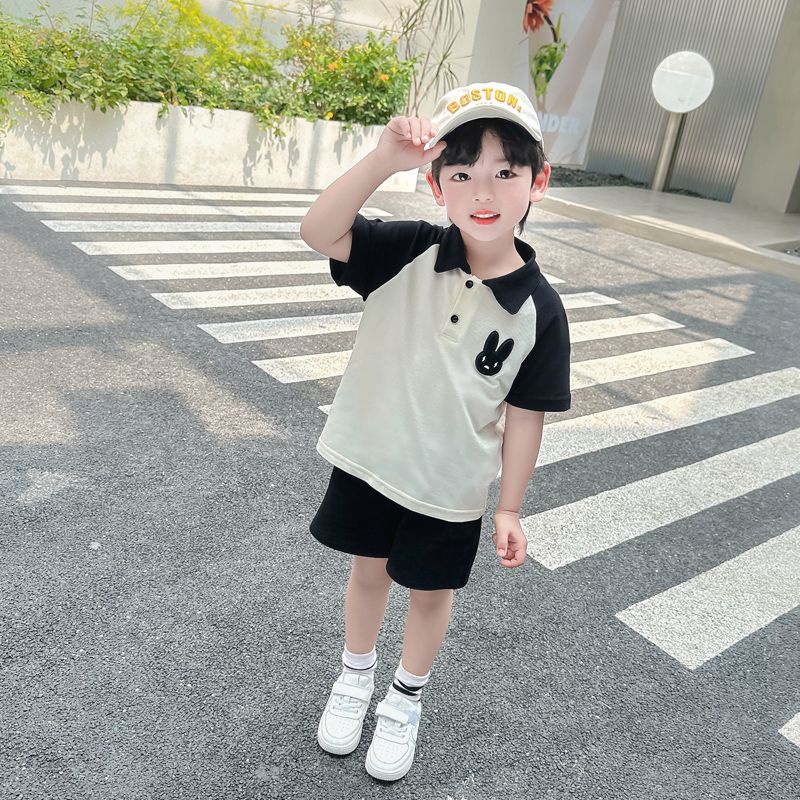 ✨Hàng Có Sẵn!✨ Bộ Đồ Hai Mảnh Áo Cotton Trơn Phong Cách Preppy Thời Trang Mùa Hè Hàn Quốc Mới Dành Cho Bé Trai Bé Gái