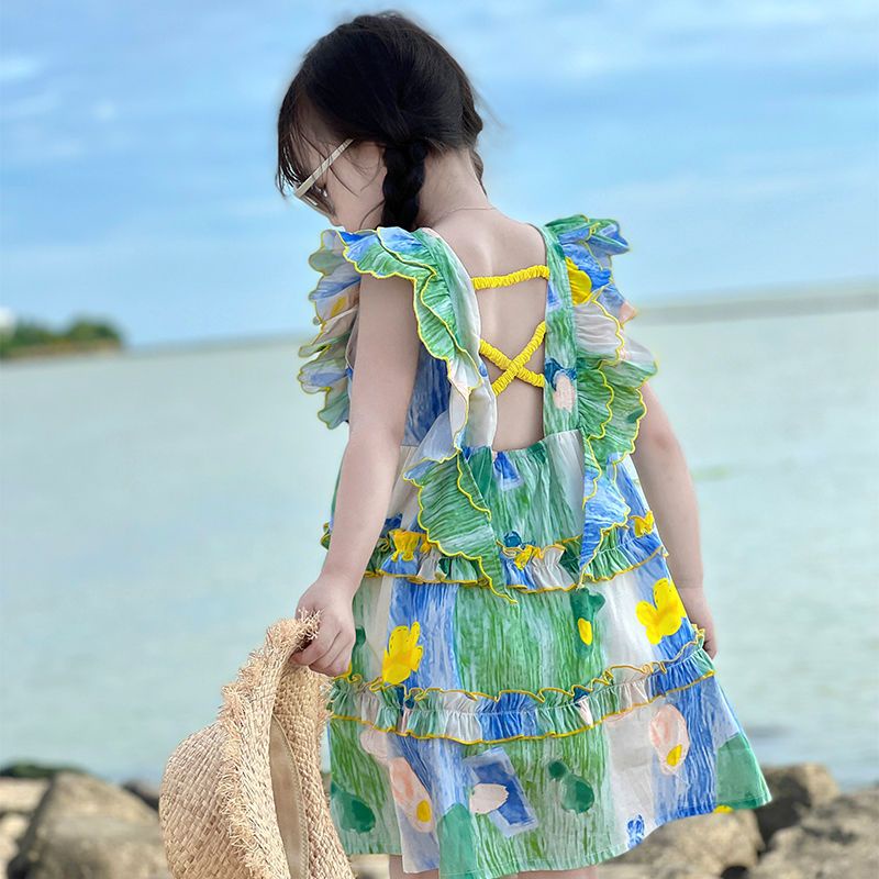 ✨Hàng Có Sẵn!✨ Đầm Công Chúa Hai Dây Thời Trang Đi Biển Mùa Hè 2023 Mới Cho Bé Gái