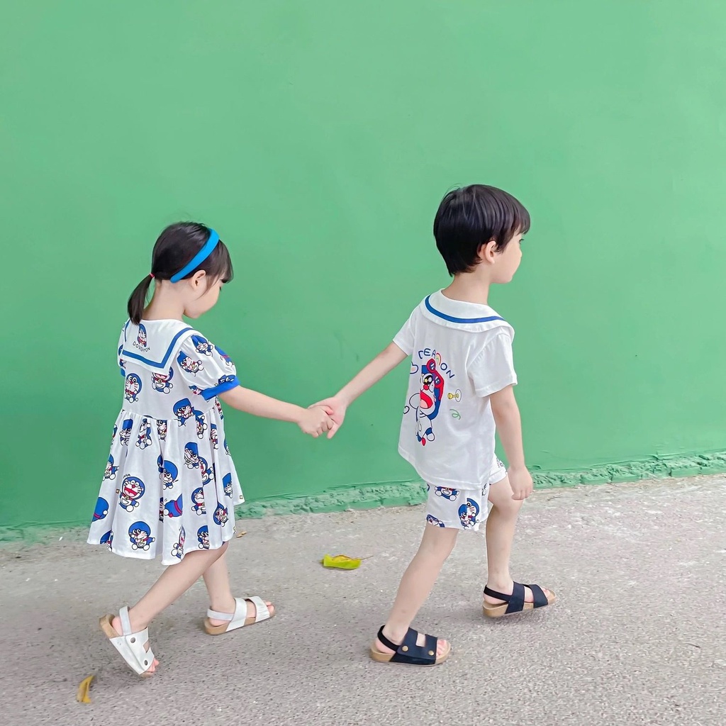 ✨Hàng Có Sẵn!✨ Bộ Áo Thun Ngắn Tay In Hoạt Hình Mèo + Quần Short Thời Trang Mùa Hè Cho Bé