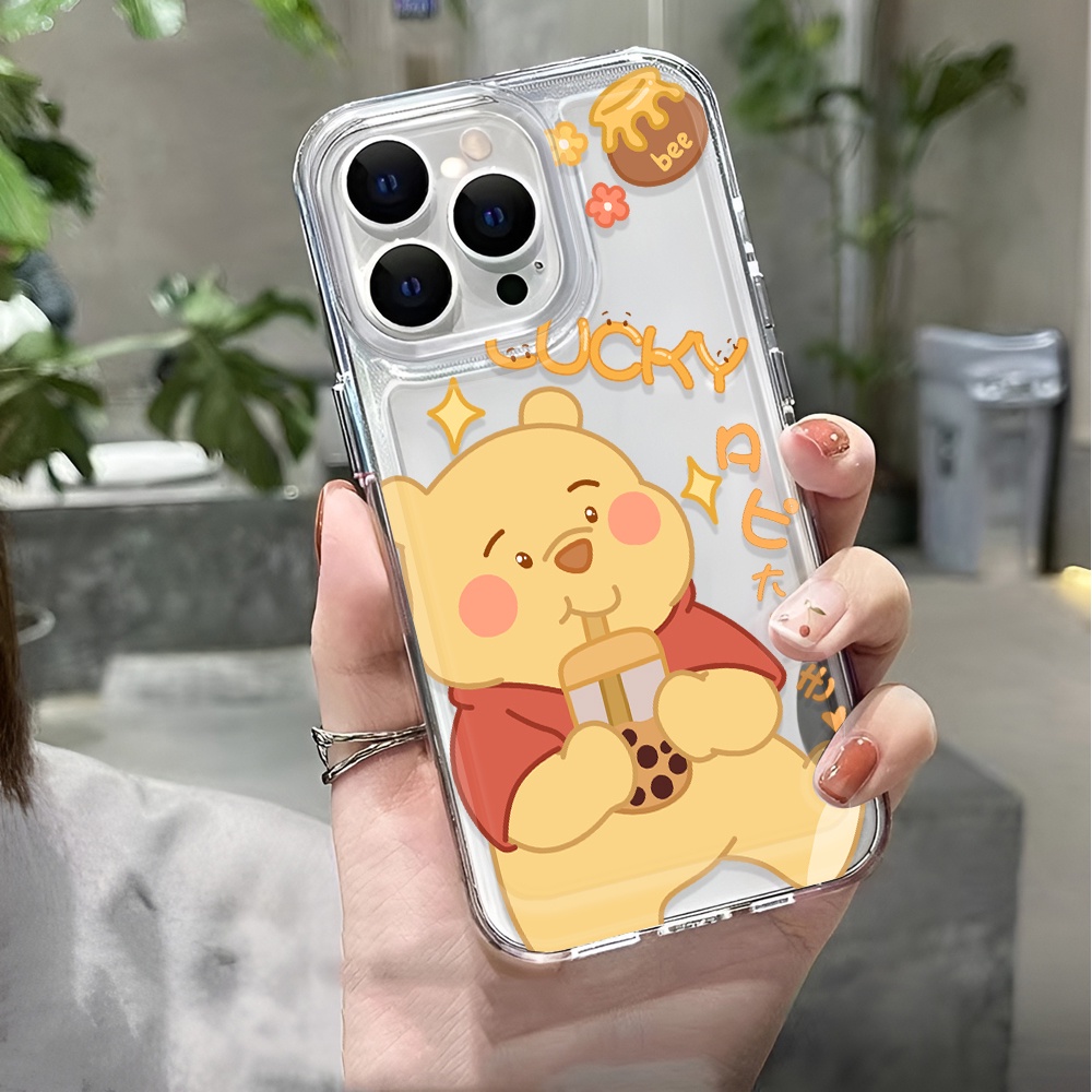 Ốp Điện Thoại Trong Suốt Chống Sốc In Hình Gấu Pooh Uống Trà Sữa Cho iphone 14 pro max 11 13 12 7 8 Plus X XR XSMax