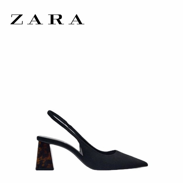 Zara đen slingback gót dày phong cách pháp sang trọng mules phụ nữ gót dày năm mới phong cách mới mũi nhọn bơm giày phụ nữ