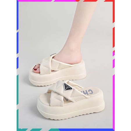 Thick-soled platform slippers nữ summer outer wear fashion 2023 new cross sandals dép