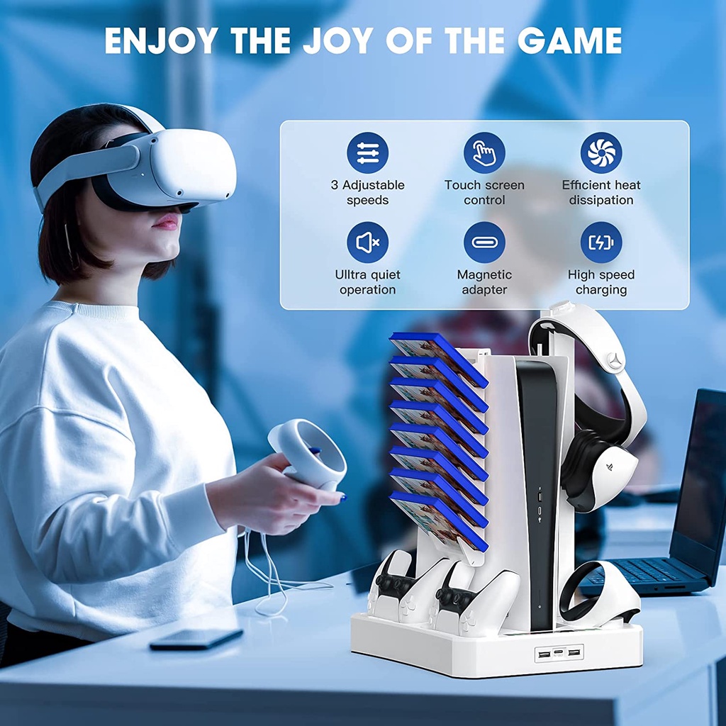 Đế Sạc Tay Cầm Chơi Game Ps2 & PS5 Vr5 VR2 Kèm Giá Đỡ Tai Nghe