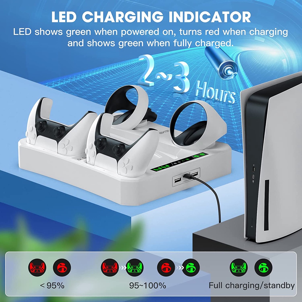 Đế Sạc Tay Cầm Chơi Game Ps2 & PS5 Vr5 VR2 Kèm Giá Đỡ Tai Nghe