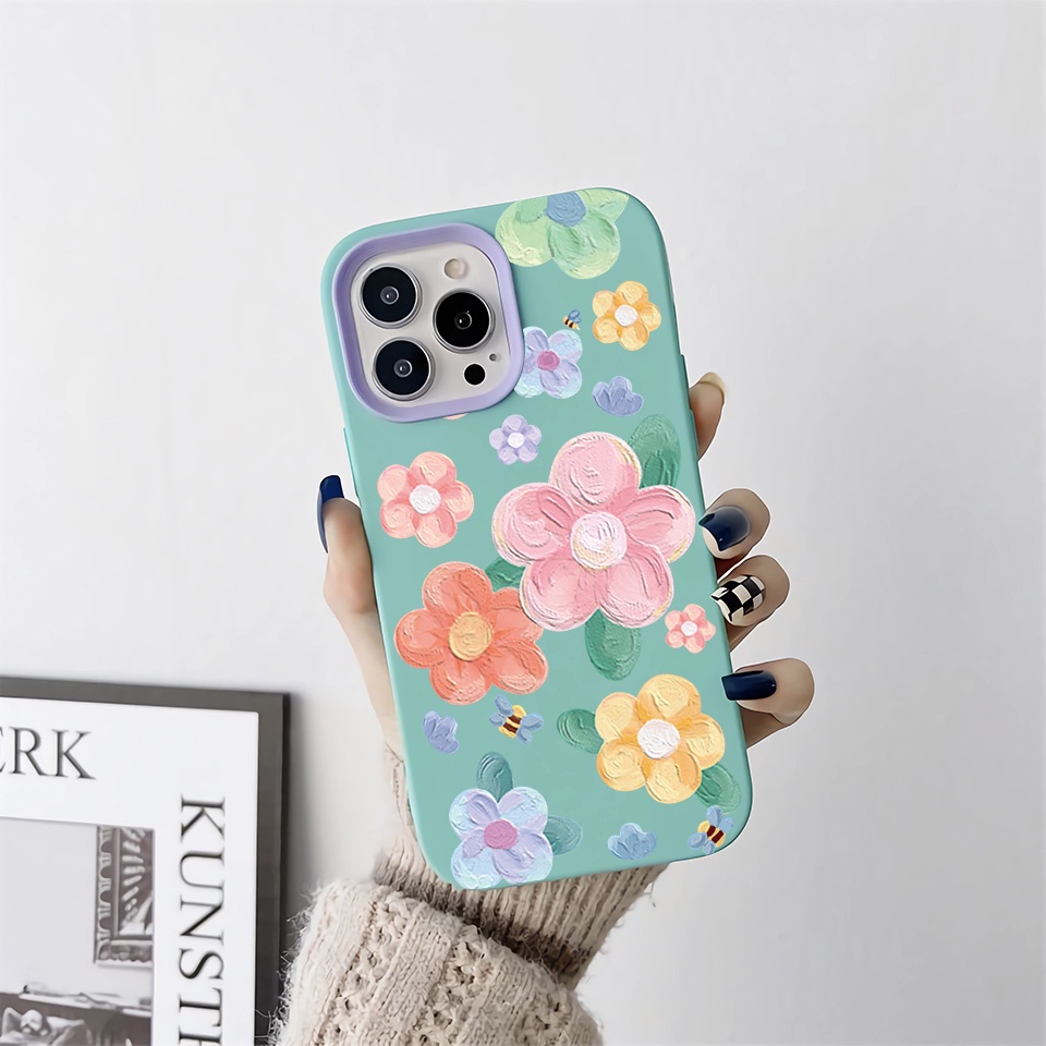 Ốp Điện Thoại silicon Dẻo Họa Tiết Hoa Xinh Xắn 3 Trong 1 Cho iPhone 14Promax 13 12 11 7Plus 7 X Xs Max XR