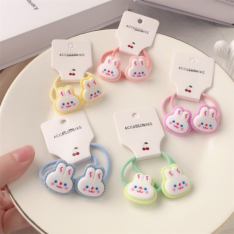 Bộ 2 Dây Cột Tóc Hình Thỏ Màu Kẹo Dễ Thương Cho Bé Gái