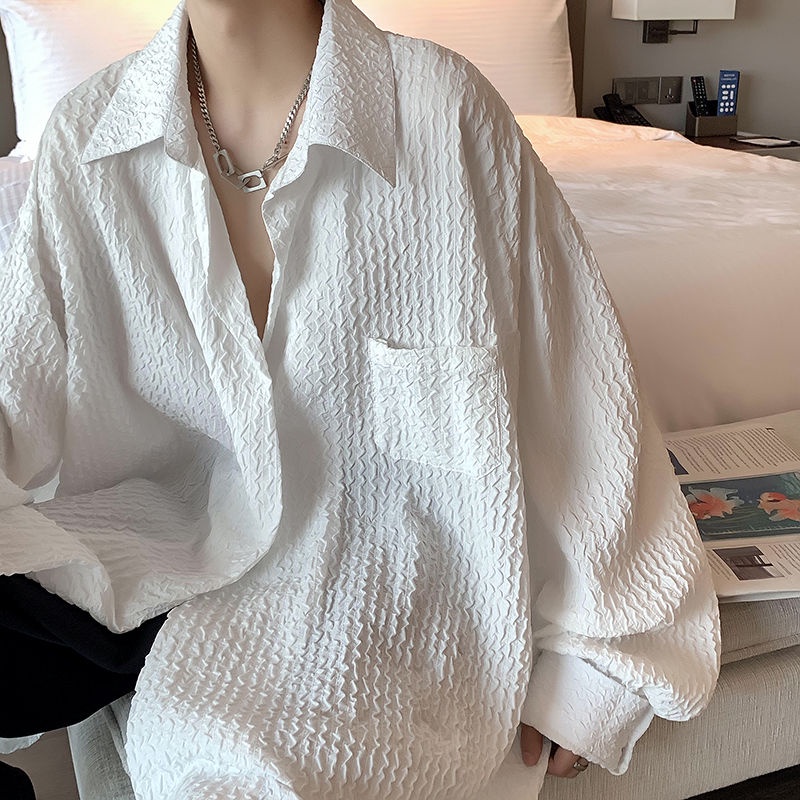 Áo Sơ Mi Tay Dài Thời Trang Cao Cấp Cho Nam Nữ#Áo Sơ Mi Nam Thời Trang Mùa Hè 039; s#Áo Khoác Họa Tiết Gợn Sóng Phong Cách Hong Kong 039; s