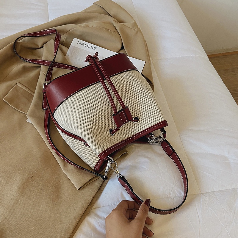 Túi Đeo Chéo Vải Canvas Phối Màu Tương Phản Phong Cách Âu Mỹ Thời Trang Cho Nữ