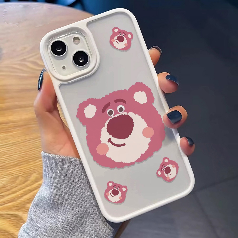 Ốp Điện Thoại Nhựa Acrylic Cứng Trong Suốt Hình Gấu Dâu Tây Cho iphone 14promax 11 13 12 7Plus 8 X XS Max
