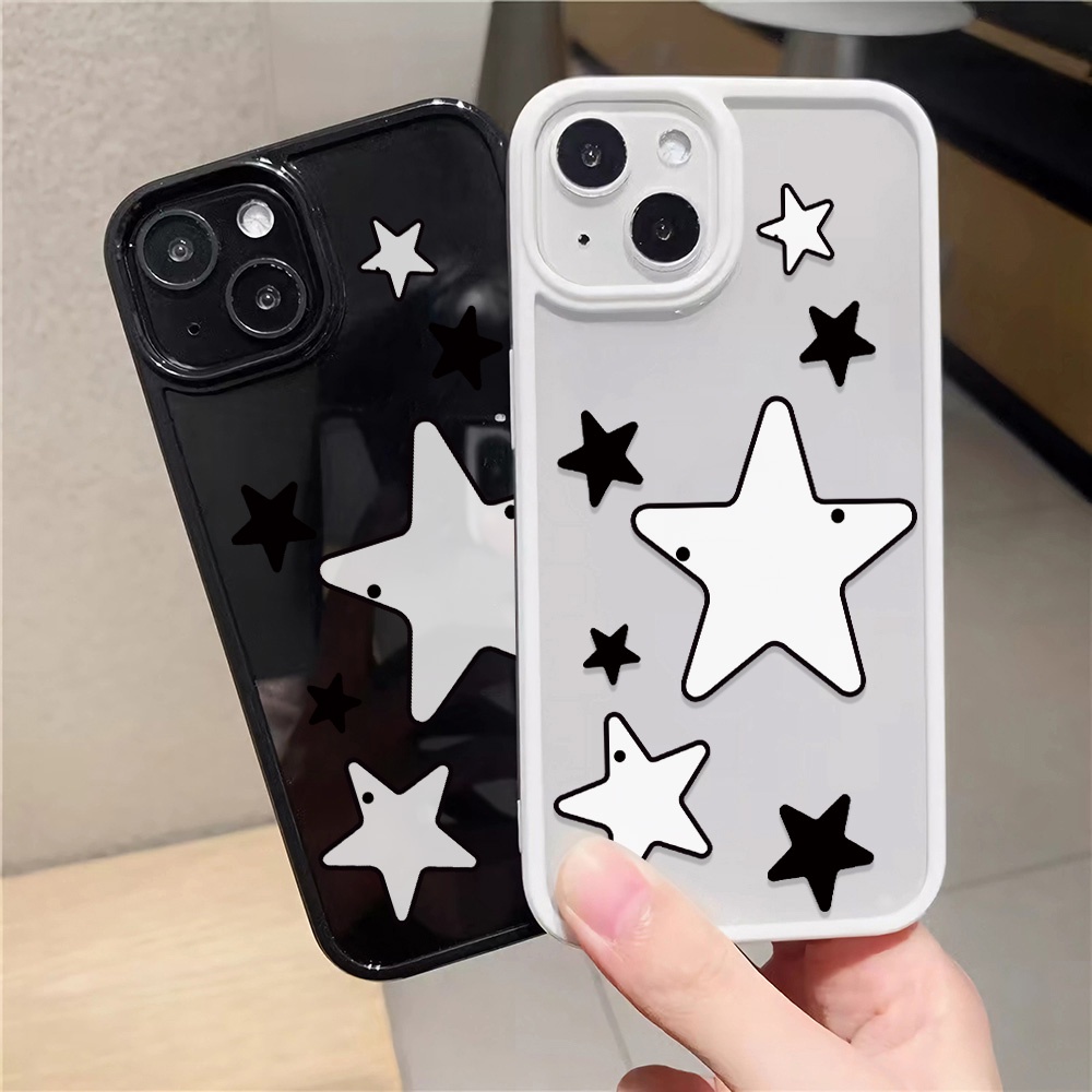 Ốp Điện Thoại Acrylic Cứng Trong Suốt Họa Tiết Ngôi Sao Trắng Đen Cho iphone 14promax 11 13 12 7Plus 8 X XS Max