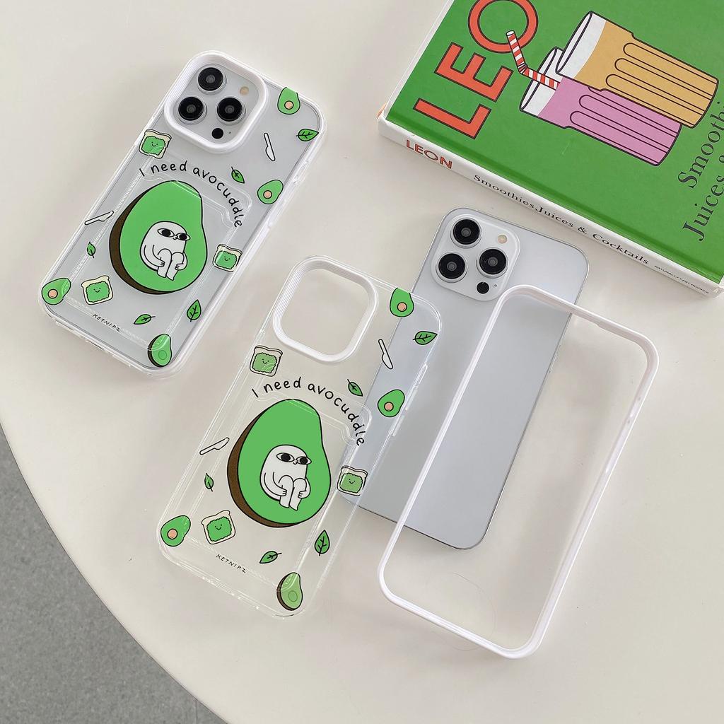 Ốp Điện Thoại Hình Trái Bơ 3 Trong 1 Có Ngăn Đựng Thẻ Cho iPhone 14promax 13 12 11 7Plus X XR XSMAX