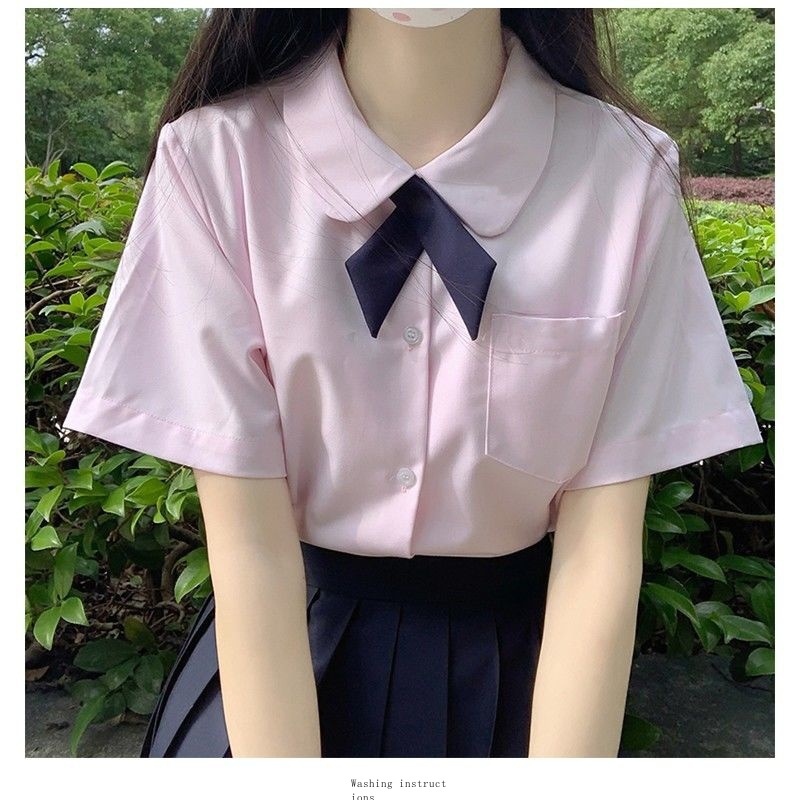 Bộ Đồng Phục Áo Sơ Mi Màu Trơn Phối Chân Váy Đen Xếp Ly Thời Trang Mùa Hè Cho Nữ Sinh