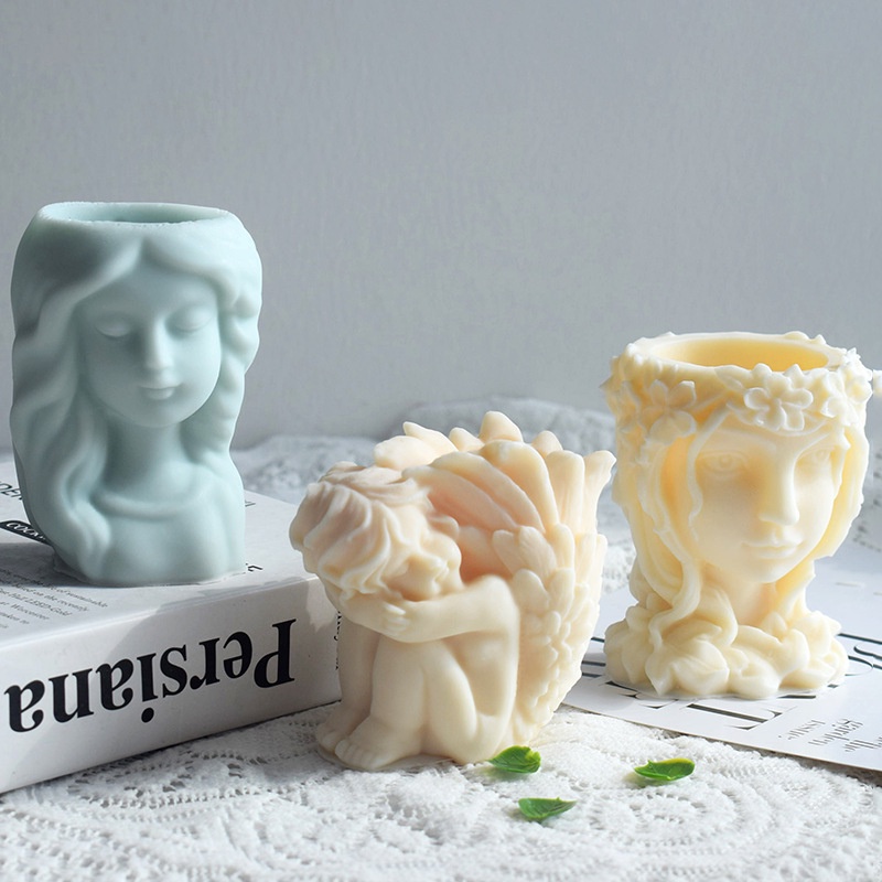 Khuôn Silicone Làm Chậu Cây Sen Đá Hình Đầu Cô Gái Bắc Âu