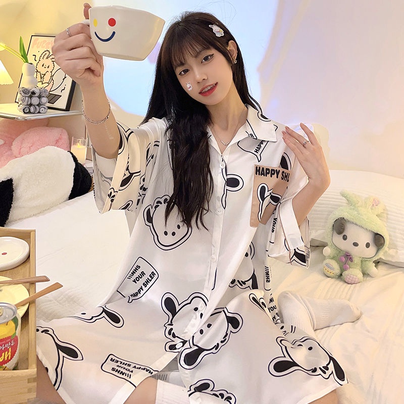 Đầm Ngủ Chất Lụa Dáng Rộng In Họa Tiết Hoạt Hình Dễ Thương Chất Lượng Cao Thời Trang Mùa Hè Cho Nữ