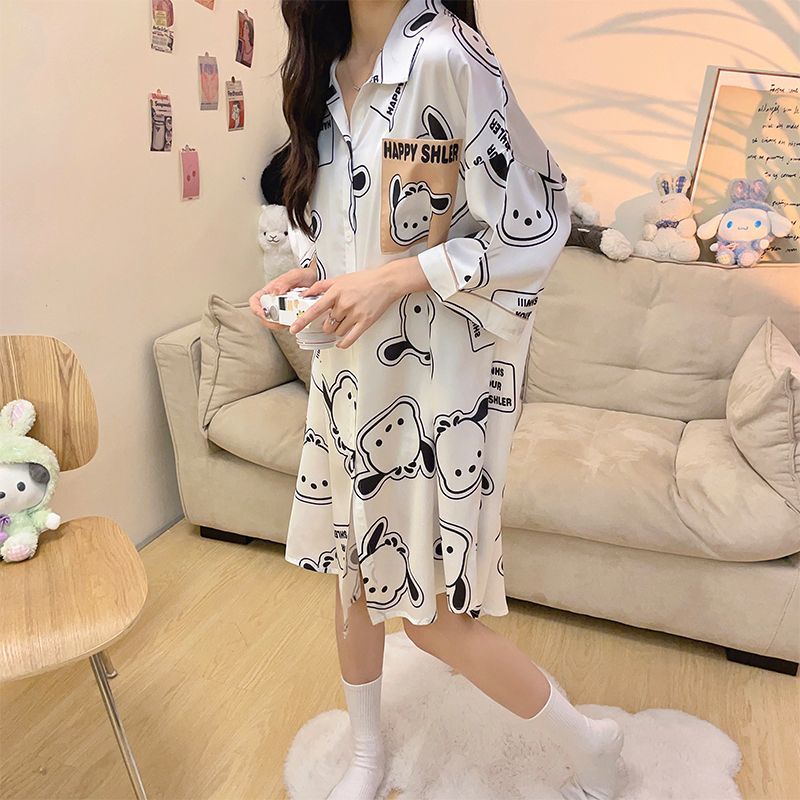 Đầm Ngủ Chất Lụa Dáng Rộng In Họa Tiết Hoạt Hình Dễ Thương Chất Lượng Cao Thời Trang Mùa Hè Cho Nữ