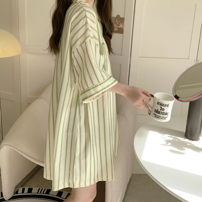 Đầm Ngủ Tay Lửng Mỏng Màu Xanh Lá Nhạt Phong Cách ins Gợi Cảm Cao Cấp Phong Cách Mùa Hè Mới Cho Nữ