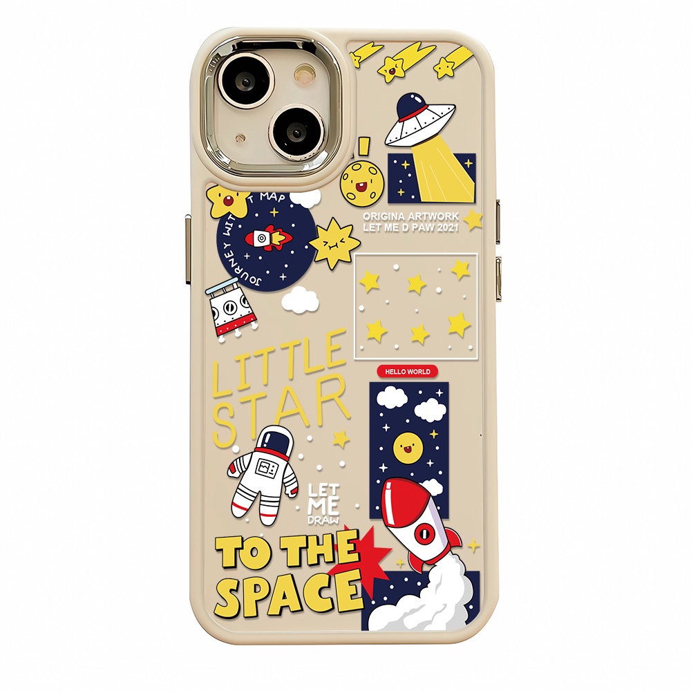 Ốp Điện Thoại Silicone Khung Kim Loại Chống Sốc In Hình Phi Hành Gia Cho iphone 14ProMax 11 13 12 7Plus 8 X XS Max